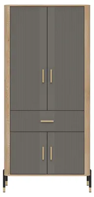 Productafbeelding van Furniture24 Garderobekast Dante Dt16, draaideurkast, 93 x 197 x 56 cm - Cremona eik/grijs
