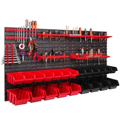 Produktbild von 22 Stapelboxen Werkzeughalter Wandregal Werkstattregal Werkzeugwand 156x78cm Werkzeughalter Lagersystem Schüttenregal Sichtlagerkästen Extra Starke Wandplatten Regal Erweiterbar Werkstattregal Lagerre