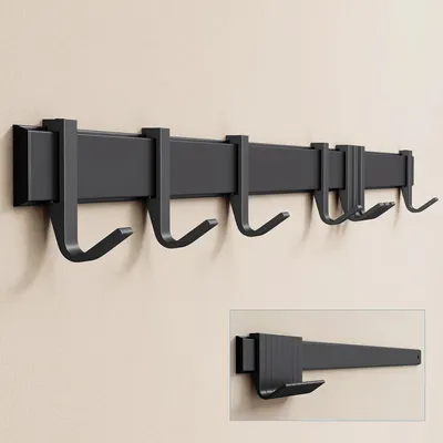 Produktbild von doporro Garderobenhaken Aluminium, 8 Verschiebbare Wandhaken, selbstklebend & stabil, Kleiderhaken Wand für Jacken und Handtücher Matt Schwarz Stalo-12
