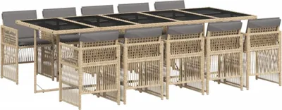 Produktbild von vidaXL 11-tlg. Garten-Essgruppe mit Kissen Beigemischung Poly Rattan