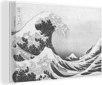 Produktbild von MuchoWow® - Leinwandbilder - Die große Welle in Kanagawa - Gemälde von Katsushika Hokusai - schwarz-weiß, Wandbild, Wanddeko Bilder Wohnzimmer, 120x80 cm