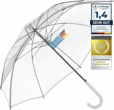 Produktbild von Transparenter Regenschirm XXL mit Automatiköffnung - Windfester & rostfreier durchsichtiger Stockschirm für Damen, Herren & Hochzeit