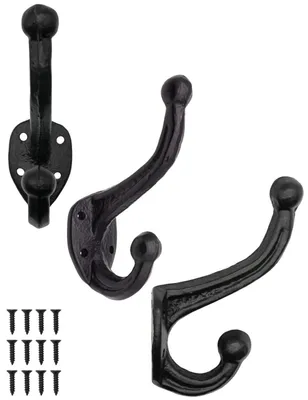 3er Set gusseiserne Wandhaken, Vintage-Design, schwarz