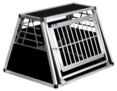Produktbild von Transportbox N69 – Aluminium Hundebox 75×98×65 cm – Hundetransportbox für das Auto mit Notausstieg und Stoßstangenschutz