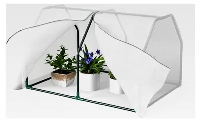 Produktbild von Gewächshaus mit PE-Gitterfolie, UV-beständige Folienkonstruktion aus Stahl, Treibhaus für Balkon und Garten, 99x71x60cm, für Gemüse, Blumen und Pflanzen, Weiß