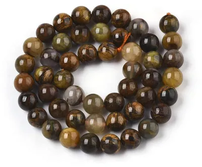 Produktbild von Edelsteinperlen Pietersite Gelb 8mm Rund 48 Stück für Schmuckherstellung DIY