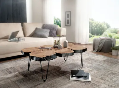 Produktbild von Wohnling Akazie Couchtisch 115 x 70 x 40 cm Massivholz in Baumstammform; WL1.510