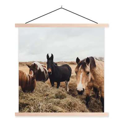 Produktbild von MuchoWow® Textilposter Tiere - Pferd 60x60 cm mit holzfarbenen Rahmen - Wanddekoration