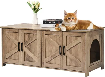 Produktbild von Katzenklo-Umzäunung Holz-Katzentoilettenmöbel Versteckt 2 Räume Greige