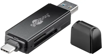 Produktbild von Wentronic 58261, MicroSD (TransFlash), MicroSDHC, MicroSDXC, SD, SDHC, SDXC, Schwarz, 5000 Mbit/s, USB 3.2 Gen 1 (3.1 Gen 1) Type-A/Type-C, 20 mm, 75 mm
