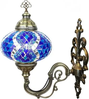 Immagine prodotto di Lampada da parete in stile marocchino con mosaico turco – illuminazione d'atmosfera blu per un ambiente romantico