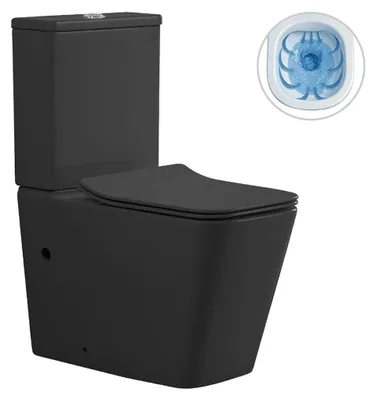 Imagen del producto de CERANO - Inodoro combinado Bruno, diseño sin borde (Rimless) + asiento Slim/UF - salida inferior/trasera - color mate - 64x36 cm