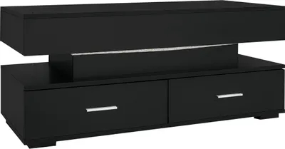 Produktbild von Hydraulisch hoehenverstellbarer Couchtisch mit LED-Beleuchtung Bluetooth-APP-Steuerung Mit 2 Schubladen und offenem Stauraum Schwarz 100x50x44cm