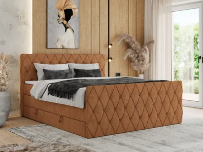 Produktbild von MKS MEBLE Boxspringbett 200 x 200 cm mit Bettkasten, Bett 200 x 200 cm mit Matratze H3, Boxspringbett 200 x 200 cm mit Topper - Miren King Duo - Orange Strukture - H3
