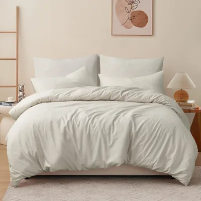 Immagine prodotto di Omgoods - Set di lenzuola in microfibra beige, dimensioni 200x200 cm, con federe