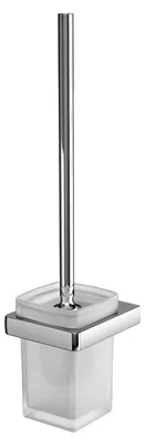 Produktbild von WC-Bürstengarnitur, Toilettenbürste mit Griff und Halterung aus Metall, zur Wandmontage mit Kristallglasbehälter, chromfarben
