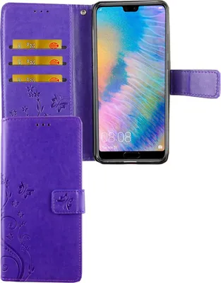 Zdjęcie produktu dla Etui ochronne na telefon Huawei P20 etui z klapką etui na kartę fioletowe
