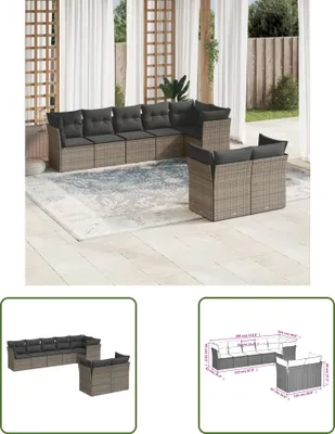 Produktbild von The Living Store 8-tlg. Garten-Sofagarnitur mit Kissen Grau Poly Rattan