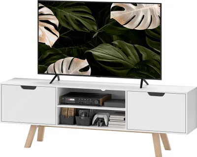 Produktbild von TV-Kommode mit Schubladen und offenen Regalen, MDF, 150 x 39 x 50 cm, Weiß
