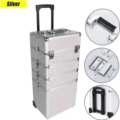 Produktbild von Famanu Make Up Trolley - Eleganter Koffer mit Wielen - Silber - 4-in-1