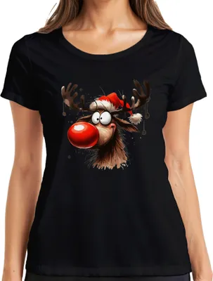 Produktbild von Lustiges Reh Rentier Rudolf Elch - Weihnachten Xmas Christmas Damen T-Shirt, Schwarz, M