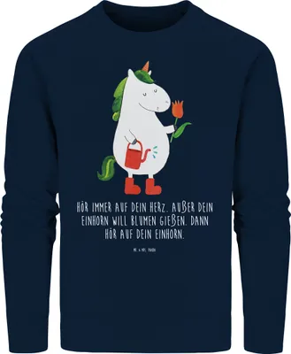 Produktbild von Mr. & Mrs. Panda Baumwoll Sweatshirt Einhorn Gärtner Größe L - French Navy - Geschenk, Pullover, Einhörner, Unicorn, Blume, Garten, Pulli, Sweater, Luftballon, Bio