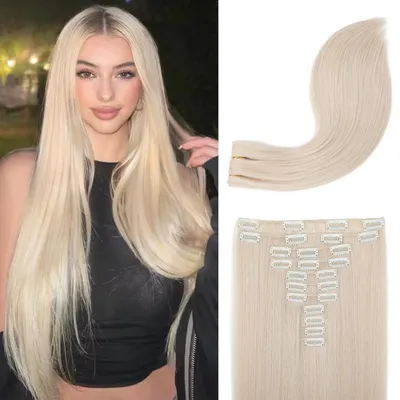 Zdjęcie produktu dla Zestaw przedłużanek do włosów, 11 sztuk, długość 71 cm, proste, jasny blond, syntetyczne