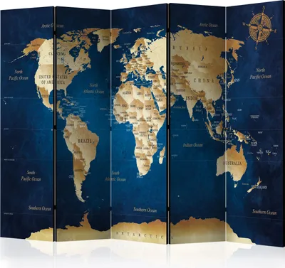 Produktbild von 5-teiliger Doppelseitiger Vlies Paravent - The Dark Blue Depths 225x172 cm Karten k-A-0107-z-c
