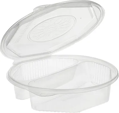 Produktbild von 100 Menüboxen mit Klappdeckeln 900 ml, PP 2-geteilt 21,5 x 21,5 cm transparent 8-eckig