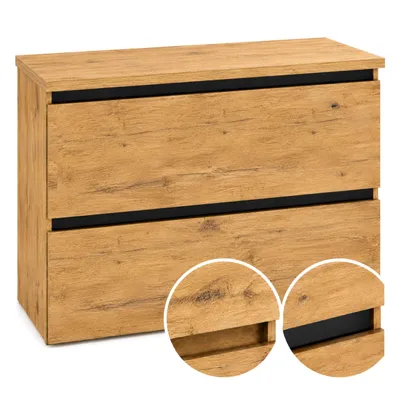 Produktbild von Paplinskioebel Bad-Hängeschrank, Schrank 80 x 51,5 x 40 cm unter Waschbecken mit Aufsatz, Schrank mit zwei Schubladen, Eiche lancelot, matt