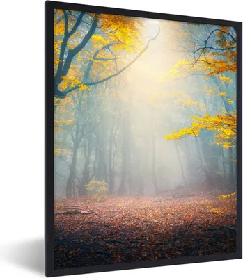 Produktbild von MuchoWow® Gerahmtes Poster Wald - Nebel - Herbst 60x80 cm - Poster mit Schwarzem Bilderrahmen Wandposter Rahmen Foto Bilder - Premium - Wanddeko Wohnzimmer