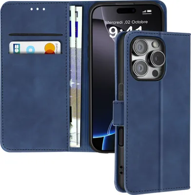 Produktbild von Avizar, Hülle für iPhone 16 Pro Max Karten-/Banknotenfächer, Standfunktion, Nachtblau
