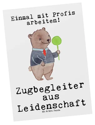 Produktbild von Mr. & Mrs. Panda Postkarte Zugbegleiter Leidenschaft - Weiß - Geschenk, Ansichtskarten, bildkarte, Grußkarte, Ansichtskarte, Postkarten