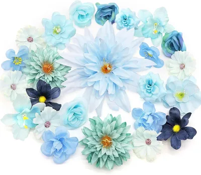 Imagen del producto de Juego de flores artificiales, 30 unidades, con diferentes tipos de flores azules, para decoración y manualidades