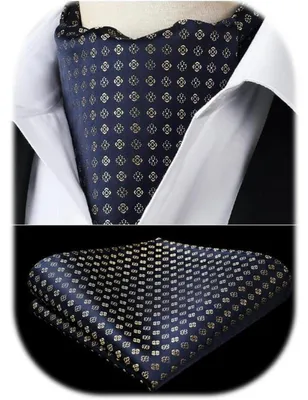 Productafbeelding van Sjaal en zakdoek set voor heren, bloemenmotief Paisley, marineblauw/goud, microvezel-polyester-zijde, jacquard geweven, one size