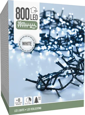 Produktbild von LED-Clusterlichterkette, 800 LEDs, kaltweiß, 230 V, grün, Innen/Außen, 19 m, Timer