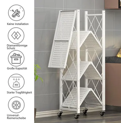 Immagine prodotto di Carrello portacarichi pieghevole con 4 ruote, 4 ripiani, bianco