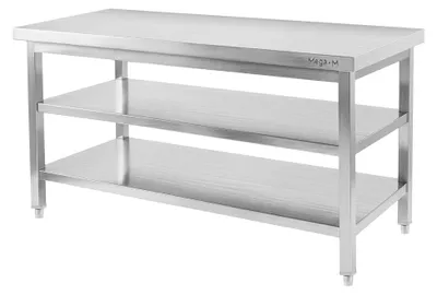 Zdjęcie produktu dla Stół gastronomiczny ze stali nierdzewnej centralny z 2-półkami Mega-M X STANDARD 180x70x85 cm