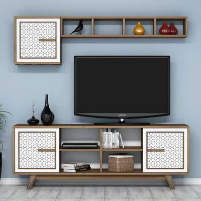 Obrázek produktu pro Skye Decor, Ayla - ořech, bílá, TV stolek, ořech, 100 % MELAMÍNOVÁ DESKA, 160 x 35 x 56,2 cm