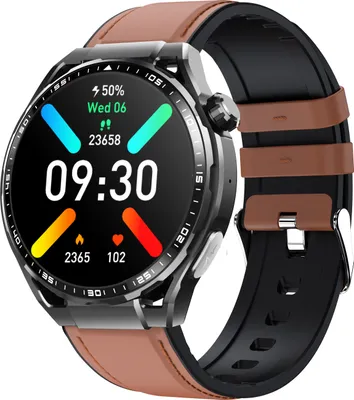 Produktbild von INF Smartwatch mit EKG, Herzfrequenzmesser, Fitnesstracker und mehreren Sportmodi Schwarzes und braunes Lederarmband