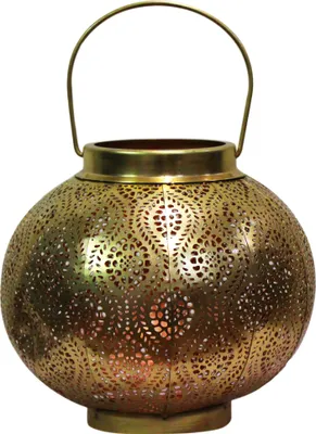 Produktbild von Orientalische Laterne aus Metall Bahadir Gold 22cm | orientalisches Marokkanisches Windlicht Gartenwindlicht | Marokkanische Metalllaterne für Draußen als Gartenlaterne, Oder Innen als Tischlaterne