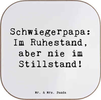 Produktbild von Mr. & Mrs. Panda Untersetzer für Gläser Spruch Schwiegerpapa Ruhestand - Weiß - Geschenk, Holzuntersetzer, Schwiegervater, Tischuntersetzer, Familie, Freude, Dankeschön