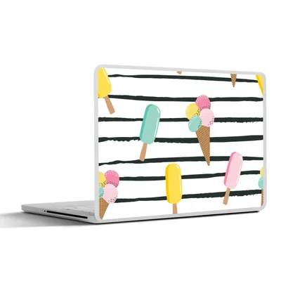 Produktbild von MuchoWow® Laptop Aufkleber Sticker Cover Sommer - Eiscreme - Pastell - Streifen 25x18 cm - Laptop-Deko