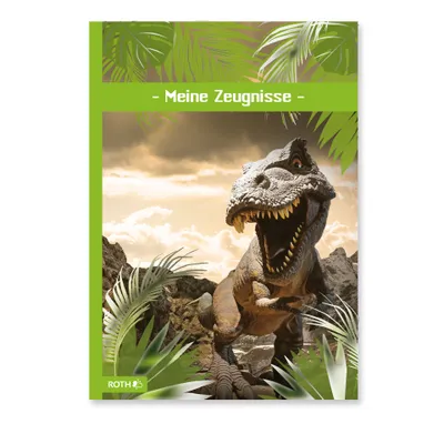 Produktbild von ROTH Zeugnismappe Tyrannosaurus mit Folieneffekt - mit 10 A4 Klarsichthüllen, dokumentenecht - Dokumentenmappe