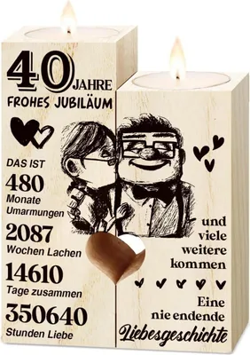 Produktbild von Rubinhochzeit Geschenk 40. Hochzeitstag Kerzenständer Holz für Paare/Ehemänner/Ehefrauen