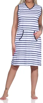 Produktbild von Damen Achselträger Nachthemd Strandkleid in maritimer Streifenoptik, auch in Übergrössen ; marine , 32-34