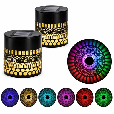 Produktbild von 2er-Set Solar-Mandala-Wandleuchten,dekorative Solar-Gartenlampen für außen|Mandala-Solarlicht für Gartenpfosten,Terrasse,Hinterhof u Gartendekoration