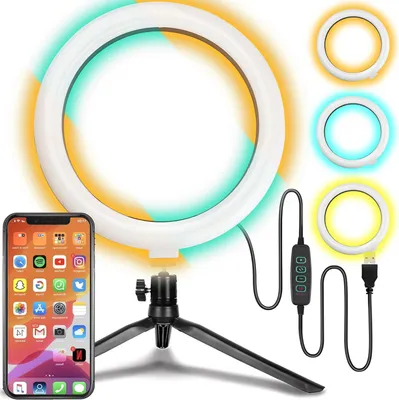 Obrázok produktu pre Krúžkové LED svetlo na selfie – Krúžkové svetlo pre telefón – Na fotenie – S statívom – 14 cm – Čierna farba