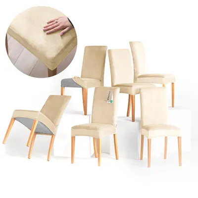 Produktbild von Stuhlhussen Stretch Set schützender Stuhlbezug Universal Stuhlüberzug Hussen 6er Set Hell Beige