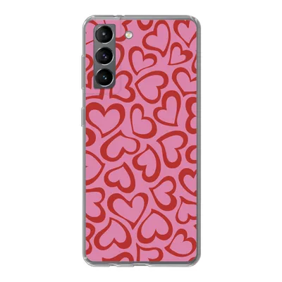Produktbild von MuchoWow® Handyhülle Schutzhülle Hülle für Samsung Galaxy S21 Eine Illustration der Tapete mit roten Herzen Silikon Softcase Handy Hülle - Softcase